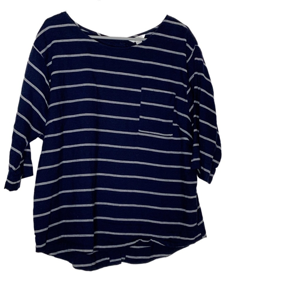 MONSOON linen blend blue with grey stripe top. Size 10